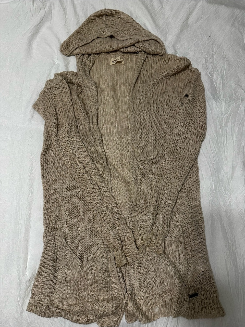 Hollister Hooded Open-Front Cardigan - Distressed With Pockets